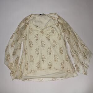 Vintage Fave White Double Lined Fairy Long Bell Sleeves With Lace Size L